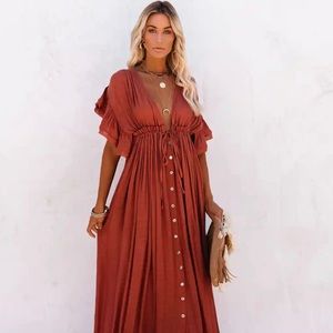 Anika pocketed button down boho dress